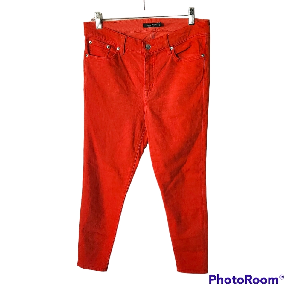 LAUREN RALPH LAUREN COTTON CROPPED ANKLE SKINNY JEANS SIZE 8 RED ORANGE EUC